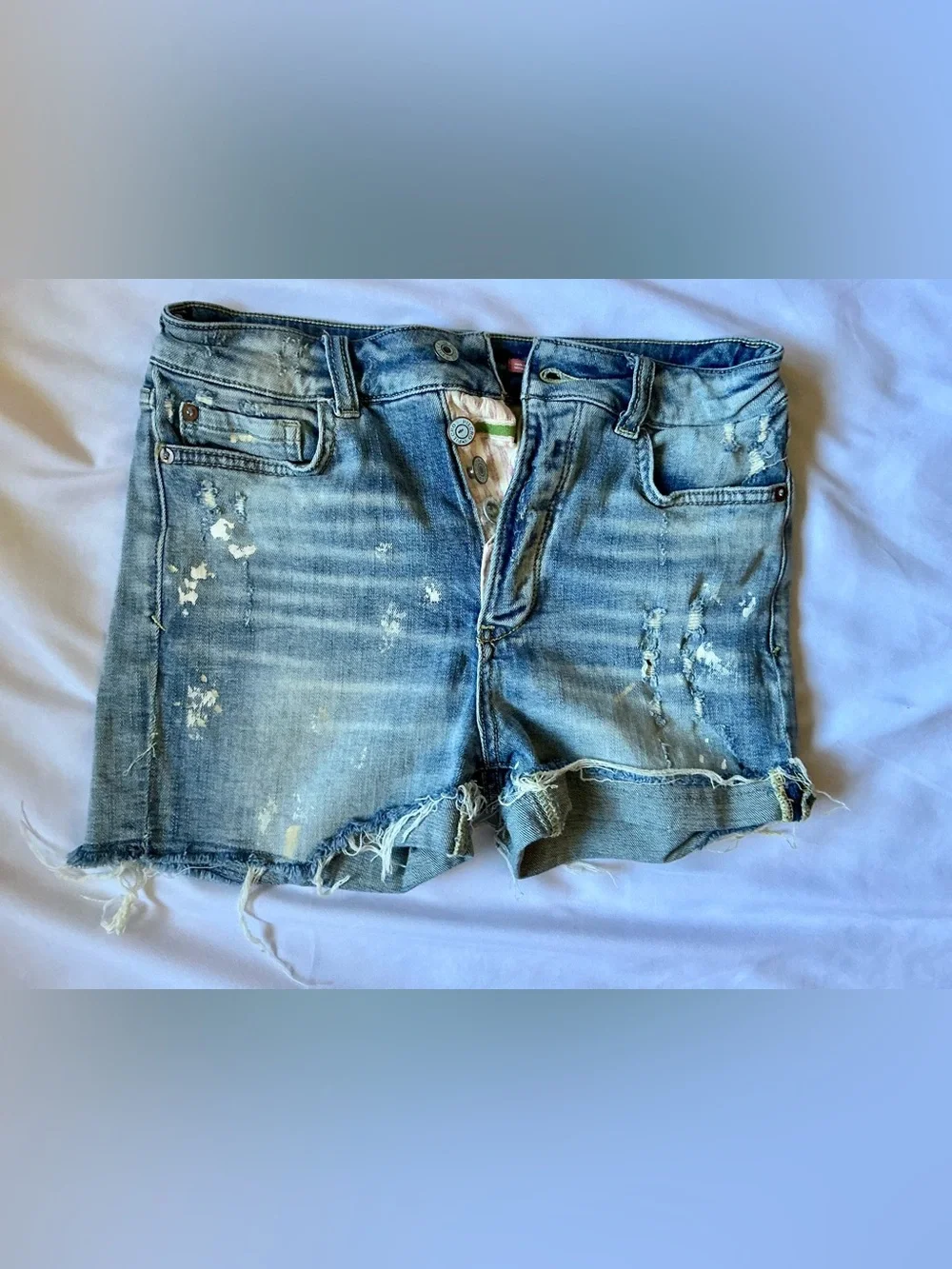 Anthropologie Light Blue Distressed Denim Shorts - Picture 3 of 3